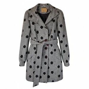 Final Touch Women’s Wool Belted Coat S Brown Houndstooth Polka Dot Vintage Style
